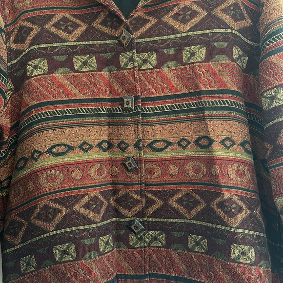 White Stag Jacket Women XL Gold Rust Black Stripe Aztec Tribal Tapestry VTG - Picture 2 of 8